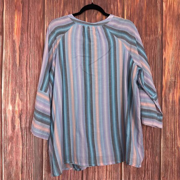 Lane Bryant Stripe Multicolor Top Beachy Tie Neck Womens Plus Size 14 - Picture 5 of 6
